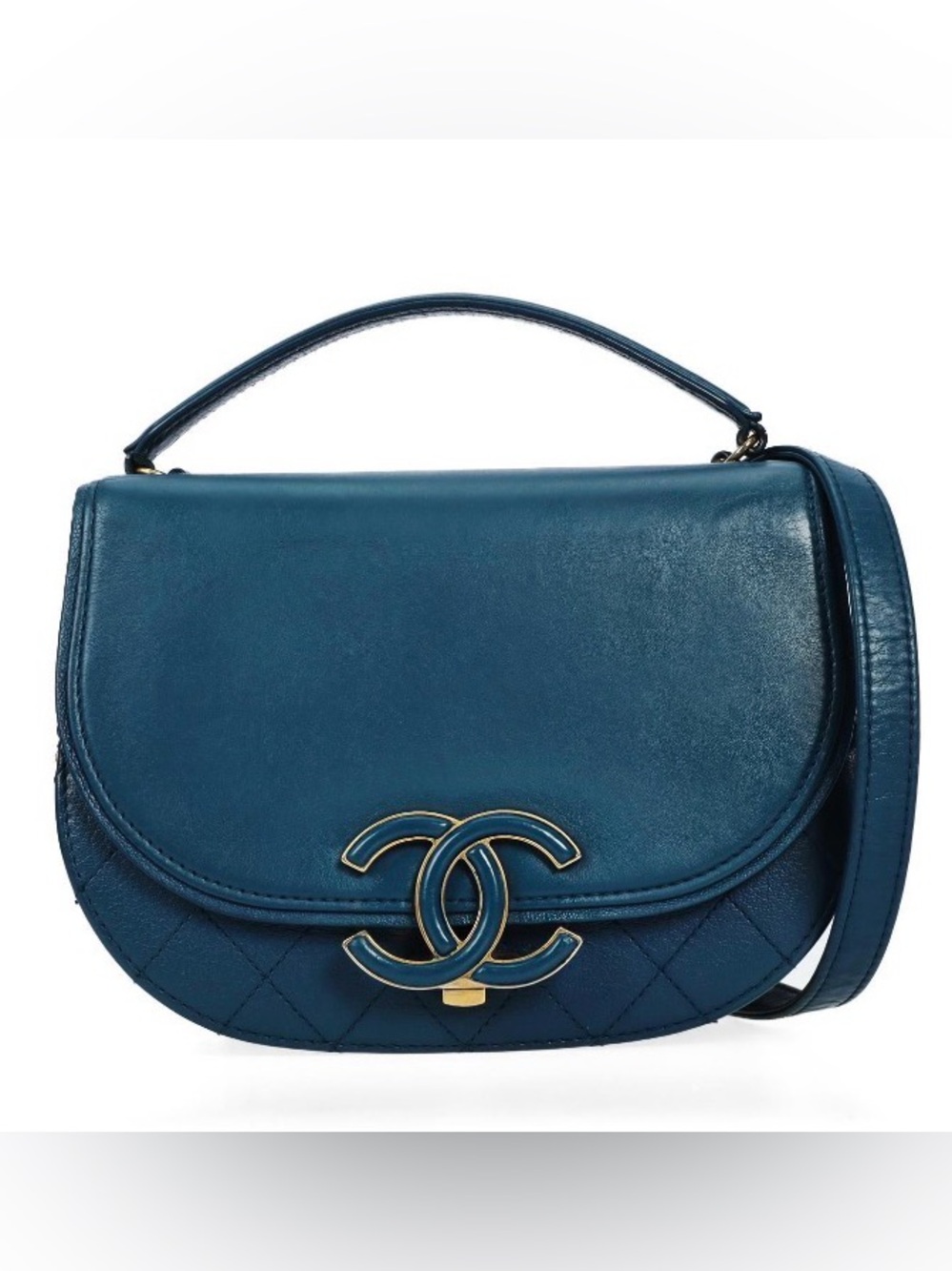 CHANEL Blue Lambskin CC Flap Curve Shoulder Bag